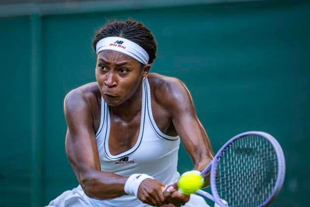 RECORD DATE NOT STATED 3rd July 2026; All England Lawn Tennis and Croquet Club, London, England; Wimbledon Tennis Tournament, Day Five; Coco Gauff (USA) plays a backhand in her third round match against Claire Liu (USA) GodfreyxPitt
