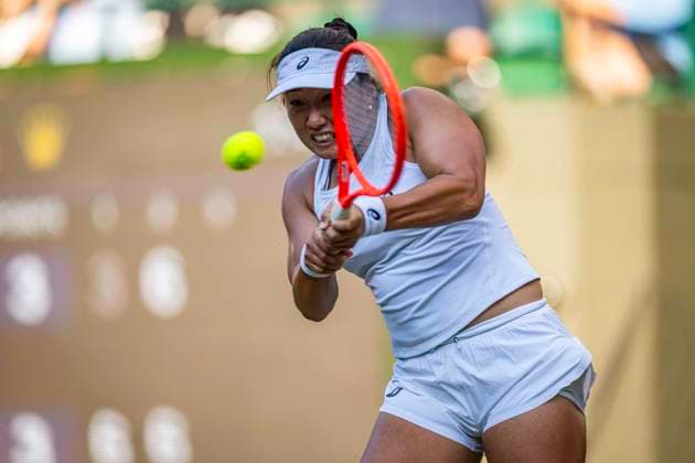 RECORD DATE NOT STATED 3rd July 2026; All England Lawn Tennis and Croquet Club, London, England; Wimbledon Tennis Tournament, Day Five; Claire Liu (USA) plays a backhand in her third round match against Coco Gauff (USA) GodfreyxPitt
