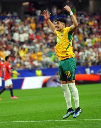 FIFA World Cup, WM, Weltmeisterschaft, Fussball 2026 - Round of 32 - Australia vs Egypt Cristian Volpato of Australia celebrates after an own goal by Mohamed Hany of Egypt during the FIFA World Cup 2026 Round of 32 match Australia against Egypt, in Dallas, USA, 03 July 2026. DALLAS United States  Copyright: xJEFFREYxMCWHORTERx