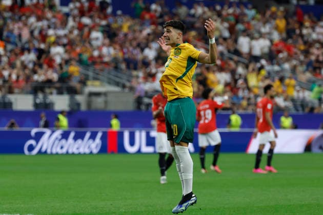 Australia s Cristian Volpato celebrates the 1-1 goal during a Round 32 2026 FIFA World Cup, WM, Weltmeisterschaft, Fussball match between Egypt and Australia, at the Dallas Stadium, in Dallas, United States, 03 July 2026. Australia vs Egypt !ACHTUNG: NUR REDAKTIONELLE NUTZUNG!  Copyright: xMariscalx GRAF720 20260703-55020792639_1