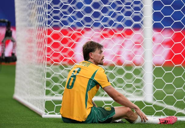 (260704) -- DALLAS, July 4, 2026 -- Connor Metcalfe of Australia reacts as he misses a chance during the round of 32 match between Australia and Egypt at the 2026 FIFA World Cup, WM, Weltmeisterschaft, Fussball at Dallas Stadium in Dallas, the United States, July 3, 2026. ) (SP)U.S.-DALLAS-FOOTBALL-FIFA WORLD CUP-ROUND OF 32-AUS VS EGY WuxXiaoling 