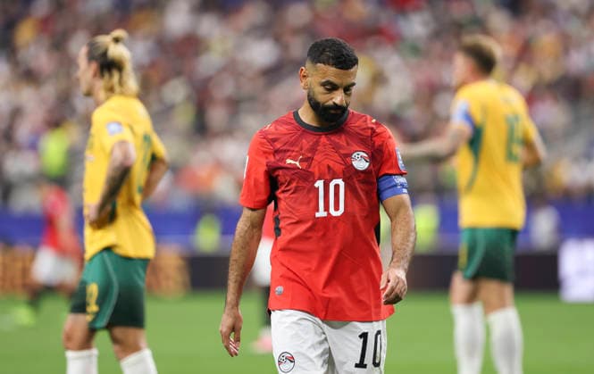 (260704) -- DALLAS, July 4, 2026 -- Mohamed Salah of Egypt reacts during the round of 32 match between Australia and Egypt at the 2026 FIFA World Cup, WM, Weltmeisterschaft, Fussball at Dallas Stadium in Dallas, the United States, July 3, 2026. ) (SP)U.S.-DALLAS-FOOTBALL-FIFA WORLD CUP-ROUND OF 32-AUS VS EGY LixYing 