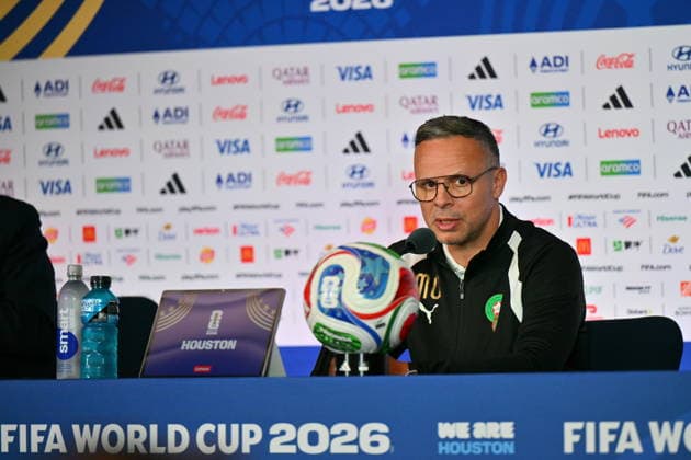 FIFA World Cup, WM, Weltmeisterschaft, Fussball 2026 - Morocco press conference, PK, Pressekonferenz Head coach Mohamed Ouahbi of Morocco attends a press conference, in Houston, USA, 03 July 2026. Morocco will face Canada on 04 July in a 2026 FIFA World Cup Round of 16 match. HOUSTON Texas United States  Copyright: xSAMxWASSONx