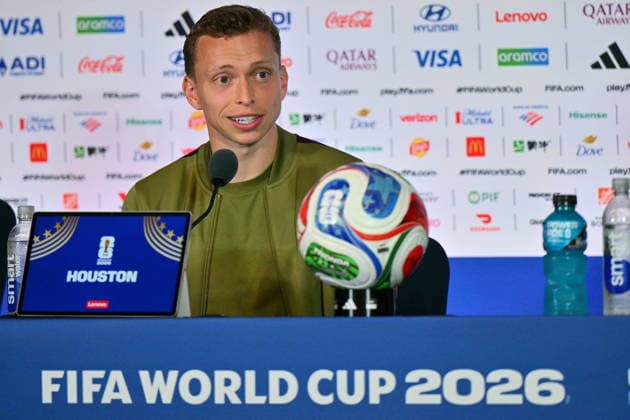 FIFA World Cup, WM, Weltmeisterschaft, Fussball 2026 - Canada press conference, PK, Pressekonferenz Canada player Alistair Johnston attends a press conference, in Houston, USA, 03 July 2026. Canada will face Morocco on 04 July in a 2026 FIFA World Cup Round of 16 match. HOUSTON Texas United States  Copyright: xSAMxWASSONx