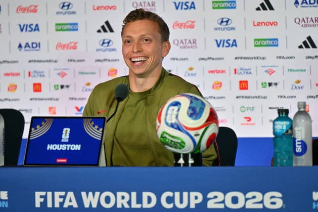 FIFA World Cup, WM, Weltmeisterschaft, Fussball 2026 - Canada press conference, PK, Pressekonferenz Canada player Alistair Johnston attends a press conference, in Houston, USA, 03 July 2026. Canada will face Morocco on 04 July in a 2026 FIFA World Cup Round of 16 match. HOUSTON Texas United States  Copyright: xSAMxWASSONx