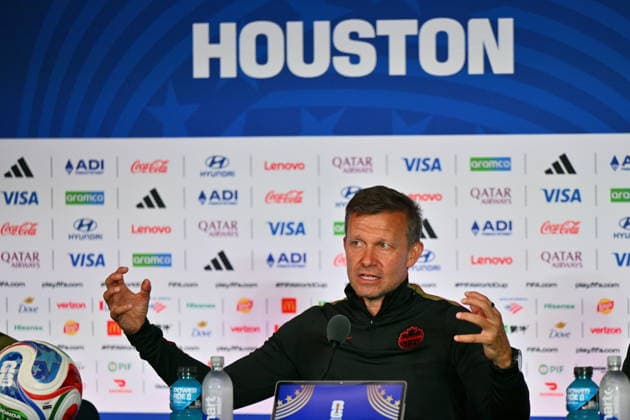 FIFA World Cup, WM, Weltmeisterschaft, Fussball 2026 - Canada press conference, PK, Pressekonferenz Head coach Jesse Marsch of Canada attends a press conference, in Houston, USA, 03 July 2026. Canada will face Morocco on 04 July in a 2026 FIFA World Cup Round of 16 match. HOUSTON Texas United States  Copyright: xSAMxWASSONx