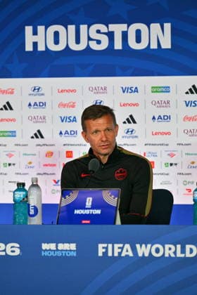 FIFA World Cup, WM, Weltmeisterschaft, Fussball 2026 - Canada press conference, PK, Pressekonferenz Head coach Jesse Marsch of Canada attends a press conference, in Houston, USA, 03 July 2026. Canada will face Morocco on 04 July in a 2026 FIFA World Cup Round of 16 match. HOUSTON Texas United States  Copyright: xSAMxWASSONx