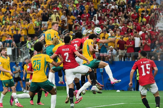 Mohamed Hany of Egypt heads the ball and scores an own goal during a FIFA Men’s World Cup 2026 round of 32 football match between Australia and Egypt at Dallas Stadium, in Arlington on July 03 2026 (Photo by Leo Barrilari SPP)  Copyright: xLeoxBarrilari SPPx Sportspressphoto_SPR184082