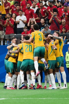 Players of Australia celebrates the team s first goal during a FIFA Men’s World Cup 2026 round of 32 football match between Australia and Egypt at Dallas Stadium, in Arlington on July 03 2026 (Photo by Leo Barrilari SPP)  Copyright: xLeoxBarrilari SPPx Sportspressphoto_SPR184086