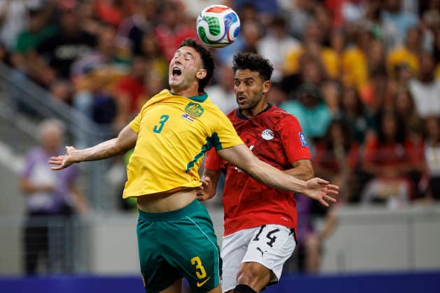 Alessandro Circati and Hamdy Fathy seen during FIFA World Cup, WM, Weltmeisterschaft, Fussball 2026 game between national teams of Australia and Egypt (Grzegorz Wajda Ball Raw Images) Arlington Dallas Stadium USA Copyright: xGrzegorzxWajdax grzegorzwajda_australia_egypt_2526_6