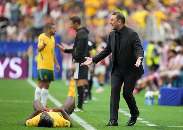 (260704) -- DALLAS, July 4, 2026 -- Tony Popovic, head coach of Australia, reacts during the round of 32 match between Australia and Egypt at the 2026 FIFA World Cup, WM, Weltmeisterschaft, Fussball at Dallas Stadium in Dallas, the United States, July 3, 2026. ) (SP)U.S.-DALLAS-FOOTBALL-FIFA WORLD CUP-ROUND OF 32-AUS VS EGY WuxXiaoling 