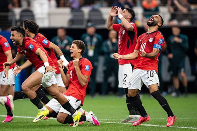 Mohamed Salah of Egypt celebrates after win during the FIFA World Cup, WM, Weltmeisterschaft, Fussball 2026 Round of 32 match between Australia and Egypt at Dallas Stadium in Dallas, Texas, United States, on July 3rd, 2026. (Photo by Riquelve Nata Sports Press Photo)  Copyright: xRiquelvexNata SportsxPressxPhotox Sportspressphoto_SPR184105