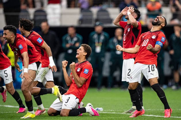 Mohamed Salah of Egypt celebrates after win during the FIFA World Cup, WM, Weltmeisterschaft, Fussball 2026 Round of 32 match between Australia and Egypt at Dallas Stadium in Dallas, Texas, United States, on July 3rd, 2026. (Photo by Riquelve Nata Sports Press Photo)  Copyright: xRiquelvexNata SportsxPressxPhotox Sportspressphoto_SPR184106