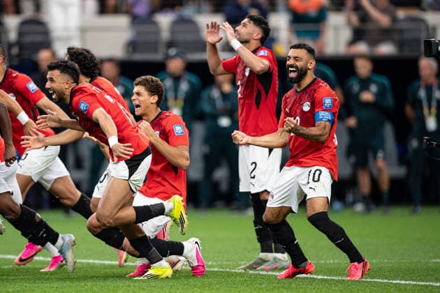 Mohamed Salah of Egypt celebrates after win during the FIFA World Cup, WM, Weltmeisterschaft, Fussball 2026 Round of 32 match between Australia and Egypt at Dallas Stadium in Dallas, Texas, United States, on July 3rd, 2026. (Photo by Riquelve Nata Sports Press Photo)  Copyright: xRiquelvexNata SportsxPressxPhotox Sportspressphoto_SPR184109
