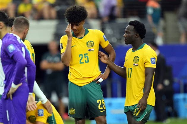 FIFA World Cup, WM, Weltmeisterschaft, Fussball 2026 - Round of 32 - Australia vs Egypt Lucas Herrington of Australia (C) reacts after missing a penalty during the penalty shoot out during the FIFA World Cup 2026 Round of 32 match Australia against Egypt, in Dallas, USA, 03 July 2026. E DALLAS United States  Copyright: xJEFFREYxMCWHORTERx
