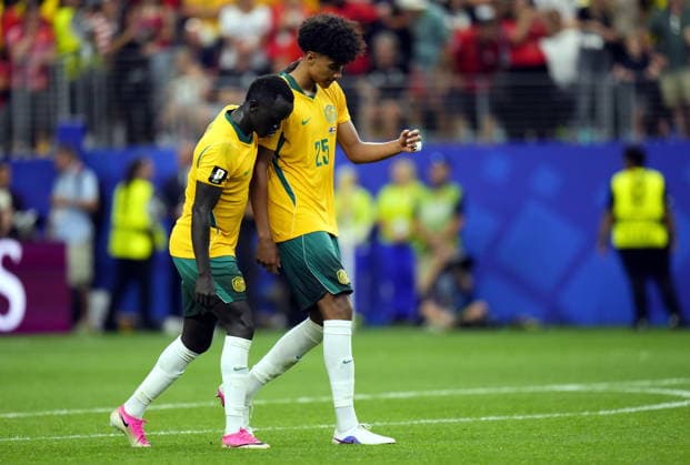 FIFA World Cup, WM, Weltmeisterschaft, Fussball 2026 - Round of 32 - Australia vs Egypt Lucas Herrington of Australia (R) reacts after missing a penalty during the penalty shoot out during the FIFA World Cup 2026 Round of 32 match Australia against Egypt, in Dallas, USA, 03 July 2026. E DALLAS United States  Copyright: xJEFFREYxMCWHORTERx