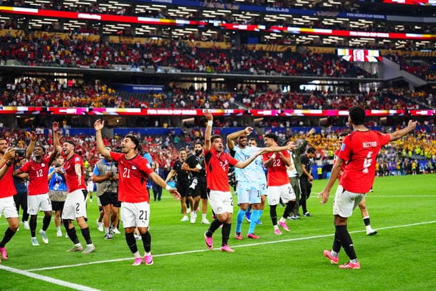 Australia v Egypt - FIFA World Cup, WM, Weltmeisterschaft, Fussball 2026 - Round of 32 ARLINGTON, USA - JULY 03: Players of Egypt celebrate after the 2026 FIFA World Cup Round of 32 match between Australia and Egypt at Dallas Stadium in Arlington, Texas, United States on July 03, 2026. Evrim Aydin Anadolu Texas United States. Editorial use only. Please get in touch for any other usage.  Copyright: x2026xAnadoluxEvrimxAydinx