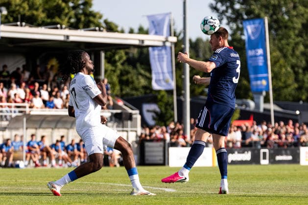 Testspiel, 1.FC Monheim - Fortuna Düsseldorf; 03.07.2026 Kopfball Dominique Heinz (Fortuna Düsseldorf, 3) Testspiel, 1.FC Monheim - Fortuna Düsseldorf, Monheim, Merkur Spielbanken Rheinstadion am 03.07.2026 *** Friendly Match, 1 FC Monheim vs. Fortuna Düsseldorf, July 3, 2026; Header by Dominique Heinz (Fortuna Düsseldorf), 3; Friendly Match, 1 FC Monheim vs. Fortuna Düsseldorf, Monheim, Merkur Spielbanken Rheinstadion, July 3, 2026 Copyright: xBEAUTIFULxSPORTS Wunderlx