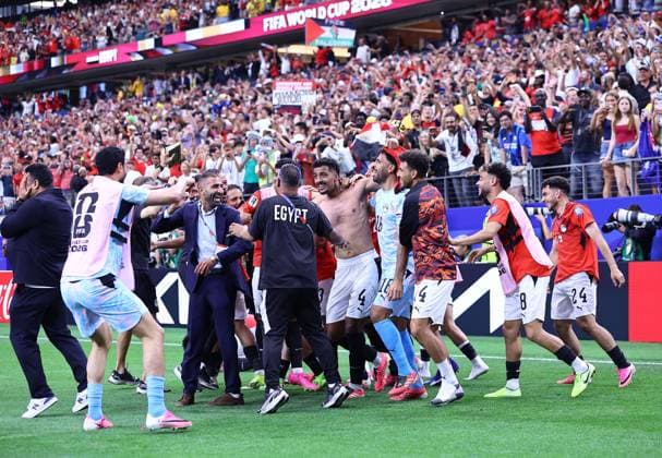 Hossam Abdelmaguid of Egypt celebrates after scoring winning penalty Australia v Egypt, 2026 FIFA World Cup, WM, Weltmeisterschaft, Fussball Round of 32, Football, Dallas Stadium, Arlington, Texas, USA - 03 Jul 2026Arlington Dallas Stadium Texas (TX) United States of America  Copyright: xMichaelxZemanek Shutterstockx 16975786az