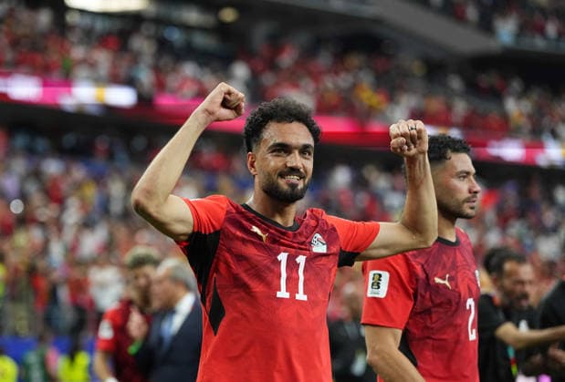 Mostafa Zico (Egypt) with post game celebration during Australia and Egypt, Round of 32 FIFA World Cup, WM, Weltmeisterschaft, Fussball 2026, Dallas Stadium, Arlington, United States on July 3, 2026. Thor Wegner DeFodi Images. (Photo by DeFodi Images) - *** Mostafa Zico of Egypt during the postgame celebration following the match between Australia and Egypt in the Round of 32 of the 2026 FIFA World Cup at Dallas Stadium in Arlington, United States, on July 3, 2026. Photo by DeFodi Images (Thor Wegner)