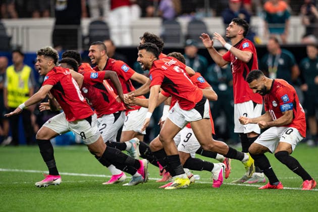 Egypt players celebrating after last penalty shot during the FIFA World Cup, WM, Weltmeisterschaft, Fussball 2026 Round of 32 match between Australia and Egypt at Dallas Stadium in Dallas, Texas, United States, on July 3rd, 2026. (Photo by Riquelve Nata Sports Press Photo)  Copyright: xRiquelvexNata SportsxPressxPhotox Sportspressphoto_SPR184148