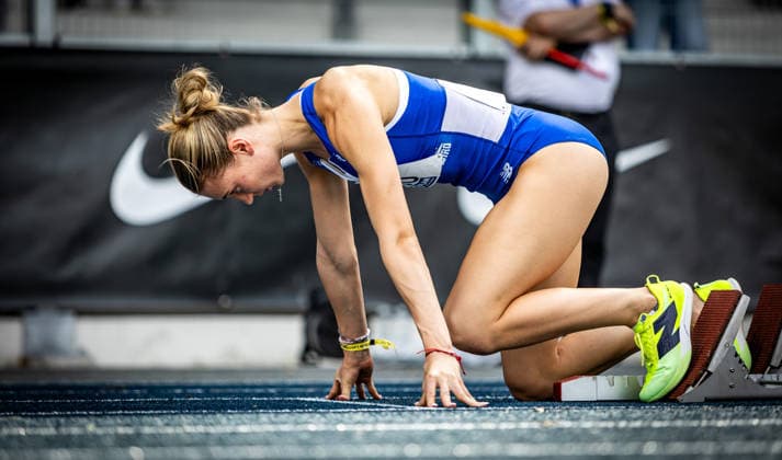 Deutsche Meisterschaften U23 U18; Bochum-Wattenscheid, 03.07.2026 Im Startblock: Johanna Martin (1. LAV Rostock) bei ihrem 400m-Vorlauf; Deutsche Meisterschaften U23 U18 am 03.07.2026 im Lohrheidestadion in Bochum-Wattenscheid (Nordrhein-Westfalen). *** German U23 and U18 Championships, Bochum-Wattenscheid, July 3, 2026: Johanna Martin (No. 1, LAV Rostock) in the starting blocks for her 400-meter preliminary heat at the German U23 and U18 Championships on July 3, 2026, at Lohrheidestadion in Bochum-Wattenscheid, North Rhine-Westphalia Copyright: xBEAUTIFULxSPORTS R.xSchmittx
