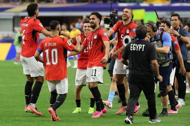 FIFA World Cup, WM, Weltmeisterschaft, Fussball 2026 - Round of 32 - Australia vs Egypt Mohamed Salah (2-L) of Egypt and teammates celebrate after winning the FIFA World Cup 2026 Round of 32 match Australia against Egypt, in Dallas, USA, 03 July 2026. DALLAS United States  Copyright: xCHRISTOPHERxNEUNDORFx