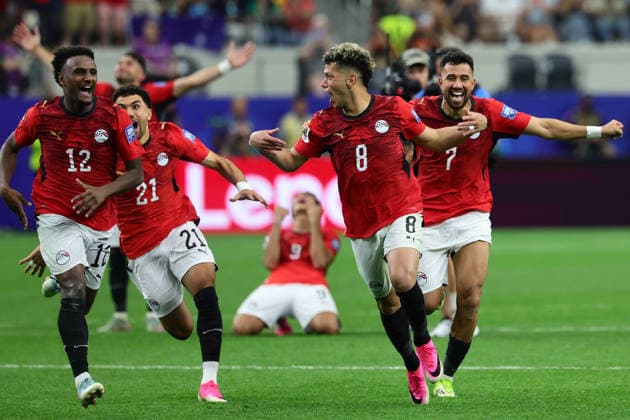 Haissem Hassan of Egypt, Emam Ashour of Egypt celebrate winning the Penalty shoot out and win the match during the FIFA World Cup, WM, Weltmeisterschaft, Fussball 2026 last 32 match between Australia and Egypt at AT&T Stadium, Dallas, USA on 3 July 2026. Copyright: xPeterxDovganx 45210053