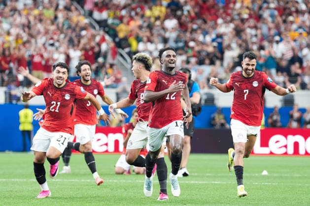 Egypt players celebrate after the penalty shootout win during a FIFA Men’s World Cup 2026 round of 32 football match between Australia and Egypt at Dallas Stadium, in Arlington on July 03 2026 (Photo by LVDIDI SPP)  Copyright: xLVDIDI SPPx Sportspressphoto_SPR184179