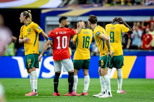 DALLAS - Mohamed Salah of Egypt was the only Egyptian player to comfort the losing Australians after the final penalty during the 2026 World Cup match between Australia and Egypt at Dallas Stadium on July 3, 2026, in Dallas, United States. (Photo by Stefan Koops EYE4IMAGES DeFodi Images) - *** DALLAS Mohamed Salah of Egypt was the only Egyptian player to console the defeated Australians after the final penalty kick during the 2026 World Cup match between Australia and Egypt at Dallas Stadium on July 3, 2026, in Dallas, United States. Photo by Stefan Koops, EYE4IMAGES, DeFodi Images