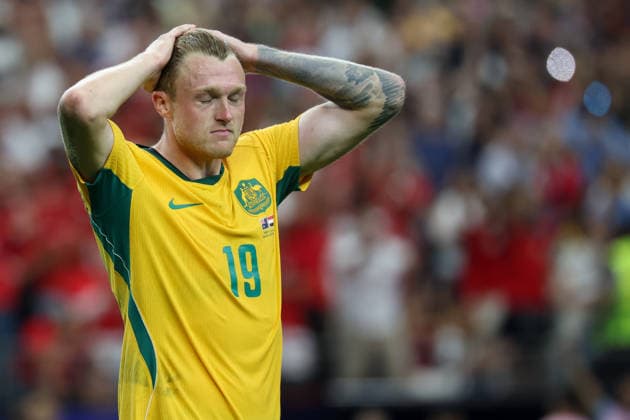 ARLINGTON, TX - JULY 03: Harry Souttar 19 of Australia reacts after missing a penalty kick after extra time during the FIFA World Cup, WM, Weltmeisterschaft, Fussball 2026 Round of 32 match between Australia and Egypt on July 3, 2026, at Dallas Stadium in Dallas, Texas. (Photo by David Buono Icon Sportswire) SOCCER: JUL 03 FIFA World Cup 26 Round of 32 - Australia vs Egypt EDITORIAL USE ONLY Icon260703056