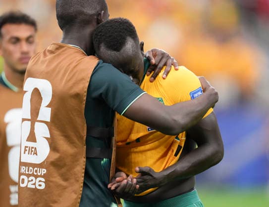 (260704) -- DALLAS, July 4, 2026 -- Australia s Awer Mabil looks dejected after the round of 32 match between Australia and Egypt at the 2026 FIFA World Cup, WM, Weltmeisterschaft, Fussball at Dallas Stadium in Dallas, the United States, July 3, 2026. ) (SP)U.S.-DALLAS-FOOTBALL-FIFA WORLD CUP-ROUND OF 32-AUS VS EGY WuxXiaoling 