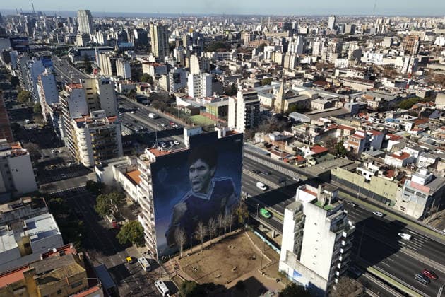 Murals across Buenos Aires depict football legends Diego Maradona and Messi BUENOS AIRES, ARGENTINA – JULY 3: A mural depicting football legend Diego Maradona is seen in Buenos Aires, Argentina, on July 3, 2026. Buenos Aires is home to dozens of murals depicting football legends Lionel Messi and Diego Maradona, turning the city s streets into an open-air gallery. Neighborhoods including La Paternal, San Telmo, Palermo, La Boca, and Villa del Parque feature vibrant street art paying tribute to Argentina s two greatest football icons. The city s football culture also extends beyond the murals, with fans dressed as Messi and Maradona and shops displaying merchandise dedicated to both players. Matias Baglietto Anadolu Buenos Aires Argentina. Editorial use only. Please get in touch for any other usage.  Copyright: x2026xAnadoluxMatiasxBagliettox