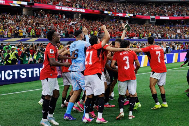 Players of Egypt seen celebrating after winning penalty shootout during FIFA World Cup, WM, Weltmeisterschaft, Fussball 2026 game between national teams of Australia and Egypt (Grzegorz Wajda Ball Raw Images) Arlington Dallas Stadium USA Copyright: xGrzegorzxWajdax grzegorzwajda_australia_egypt_2526_7-22