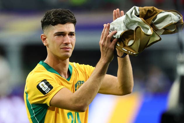 Cristian Volpato of Australia visibly upset thanks the fans after Australia lose to Egypt in a penalty shoot out during the FIFA World Cup, WM, Weltmeisterschaft, Fussball 2026 last 32 match between Australia and Egypt at AT&T Stadium, Dallas, USA on 3 July 2026. Copyright: xPeterxDovganx 45210068