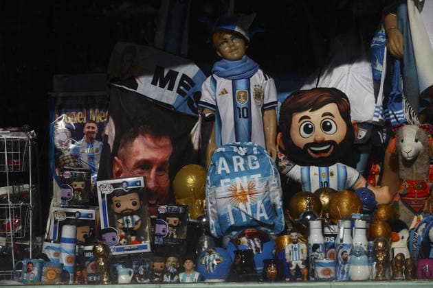 Murals across Buenos Aires depict football legends Diego Maradona and Messi BUENOS AIRES, ARGENTINA – JULY 3: A shop window displaying merchandise featuring football legend Lionel Messi is seen along Caminito in the La Boca neighborhood of Buenos Aires, Argentina, on July 3, 2026. Buenos Aires is home to dozens of murals depicting football legends Lionel Messi and Diego Maradona, turning the city s streets into an open-air gallery. Neighborhoods including La Paternal, San Telmo, Palermo, La Boca, and Villa del Parque feature vibrant street art paying tribute to Argentina s two greatest football icons. The city s football culture also extends beyond the murals, with fans dressed as Messi and Maradona and shops displaying merchandise dedicated to both players. Matias Baglietto Anadolu Buenos Aires Argentina. Editorial use only. Please get in touch for any other usage.  Copyright: x2026xAnadoluxMatiasxBagliettox