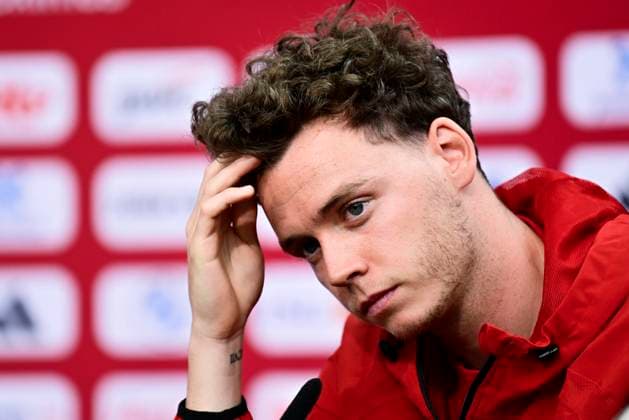 Belgian national football team - FIFA World Cup, WM, Weltmeisterschaft, Fussball 2026 - media activities 03 07 2026 LOS ANGELES, UNITED STATES OF AMERICA - JULY 03 : De Cuyper Maxim defender of Belgium pictured during a press conference, PK, Pressekonferenz at the SoFi Stadium prior to the Belgium vs Iran match during the 2026 FIFA World Cup on July 3, 2026 in Los Angeles, United States of America, 03 07 2026 Los Angeles United States of America  Copyright: xJanxDexMeuleneirx