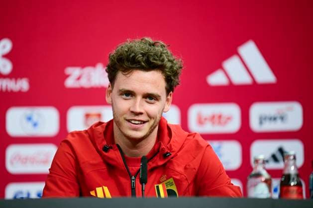 Belgian national football team - FIFA World Cup, WM, Weltmeisterschaft, Fussball 2026 - media activities 03 07 2026 LOS ANGELES, UNITED STATES OF AMERICA - JULY 03 : De Cuyper Maxim defender of Belgium pictured during a press conference, PK, Pressekonferenz at the SoFi Stadium prior to the Belgium vs Iran match during the 2026 FIFA World Cup on July 3, 2026 in Los Angeles, United States of America, 03 07 2026 Los Angeles United States of America  Copyright: xJanxDexMeuleneirx