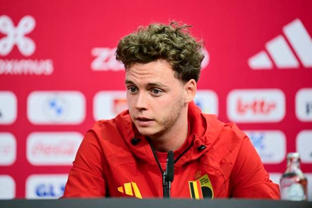 Belgian national football team - FIFA World Cup, WM, Weltmeisterschaft, Fussball 2026 - media activities 03 07 2026 LOS ANGELES, UNITED STATES OF AMERICA - JULY 03 : De Cuyper Maxim defender of Belgium pictured during a press conference, PK, Pressekonferenz at the SoFi Stadium prior to the Belgium vs Iran match during the 2026 FIFA World Cup on July 3, 2026 in Los Angeles, United States of America, 03 07 2026 Los Angeles United States of America  Copyright: xJanxDexMeuleneirx