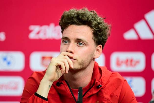 Belgian national football team - FIFA World Cup, WM, Weltmeisterschaft, Fussball 2026 - media activities 03 07 2026 LOS ANGELES, UNITED STATES OF AMERICA - JULY 03 : De Cuyper Maxim defender of Belgium pictured during a press conference, PK, Pressekonferenz at the SoFi Stadium prior to the Belgium vs Iran match during the 2026 FIFA World Cup on July 3, 2026 in Los Angeles, United States of America, 03 07 2026 Los Angeles United States of America  Copyright: xJanxDexMeuleneirx
