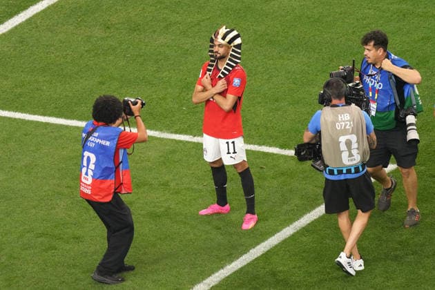 Mostafa Ziko (C) of Egypt celebrates at the end of the 2026 FIFA World Cup, WM, Weltmeisterschaft, Fussball Round match between Australia and Egypt at AT&T Stadium in Arlington, USA 03 July 2026. World Cup FIFA 2026: Australia - Egypt !ACHTUNG: NUR REDAKTIONELLE NUTZUNG!  Copyright: xKennethxFernandezx AMDEP7990 20260703-55020793560_1