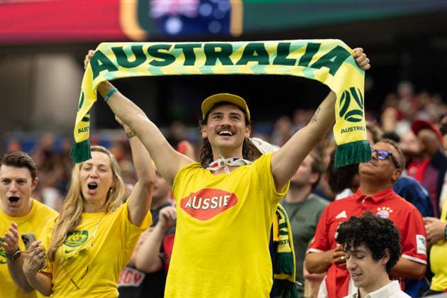 July 3, 2026, Arlington, Texas, USA: Australia fans cheer during the 2026 FIFA World Cup, WM, Weltmeisterschaft, Fussball round of 32 match between Egypt and Australia at Dallas Stadium in Arlington, Texas. Egypt defeated Australia, 4-2 in penalty kicks. World Cup 2026: Round Of 32: Egypt 4:2 Australia  - ZUMAh193 20260703_zsp_h193_030 Copyright: xDanielxMcGregor-Huyerx