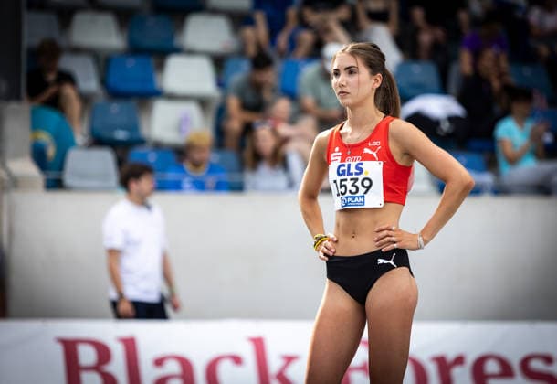 Deutsche Meisterschaften U23 U18; Bochum-Wattenscheid, 03.07.2026 Fokussiert: Anna Hense (LG Olympia Dortmund) am Start ihres 400m-Vorlaufs; Deutsche Meisterschaften U23 U18 am 03.07.2026 im Lohrheidestadion in Bochum-Wattenscheid (Nordrhein-Westfalen). *** German U23 and U18 Championships, Bochum-Wattenscheid, July 3, 2026: A focused Anna Hense of LG Olympia Dortmund at the starting line of her 400-meter preliminary heat at the German U23 and U18 Championships on July 3, 2026, at Lohrheidestadion in Bochum-Wattenscheid, North Rhine-Westphalia Copyright: xBEAUTIFULxSPORTS R.xSchmittx