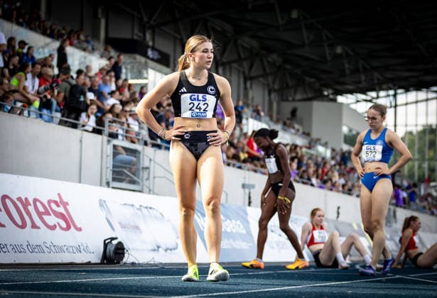 Deutsche Meisterschaften U23 U18; Bochum-Wattenscheid, 03.07.2026 Lena Leege (SCC Berlin) nach ihrem 400m-Vorlaufsieg in 53,21 Sekunden; Deutsche Meisterschaften U23 U18 am 03.07.2026 im Lohrheidestadion in Bochum-Wattenscheid (Nordrhein-Westfalen). *** German U23 and U18 Championships, Bochum Wattenscheid, July 3, 2026: Lena Leege of SCC Berlin after her 400-meter preliminary heat victory in 53.21 seconds at the German U23 and U18 Championships on July 3, 2026, at Lohrheidestadion in Bochum-Wattenscheid, North Rhine-Westphalia Copyright: xBEAUTIFULxSPORTS R.xSchmittx