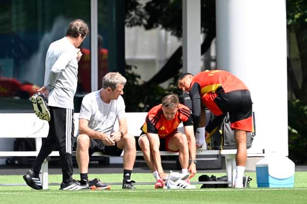 Belgian national football team - FIFA World Cup, WM, Weltmeisterschaft, Fussball 2026 - media activities 03 07 2026 RENTON, UNITED STATES OF AMERICA - JULY 03 : Castagne Timothy defender of Belgium, Tielemans Youri midfielder of Belgium pictured during a training session of the Belgian national football team during the FIFA World Cup 2026 on July 3, 2026 in Renton, United States of America, 03 07 2026 Renton United States of America  Copyright: xNicoxVereeckenx