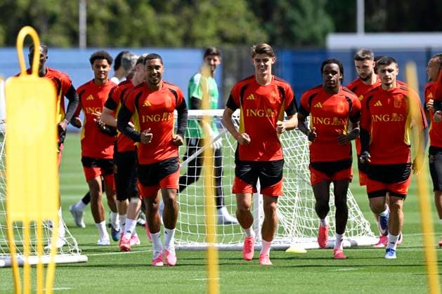 Belgian national football team - FIFA World Cup, WM, Weltmeisterschaft, Fussball 2026 - media activities 03 07 2026 RENTON, UNITED STATES OF AMERICA - JULY 03 : Tielemans Youri midfielder of Belgium, De Ketelaere Charles midfielder of Belgium, Ngoy Nathan of Belgium, Fernandez-Pardo Matias forward of Belgium pictured during a training session of the Belgian national football team during the FIFA World Cup 2026 on July 3, 2026 in Renton, United States of America, 03 07 2026 Renton United States of America  Copyright: xNicoxVereeckenx