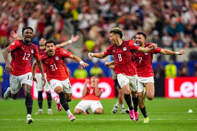 Egyptian players celebrate after winning a penalty shootout during the match between Australia and Egypt at the 2026 World Cup, held at Dallas Stadium in Dallas, United States. Richard Callis Fotoarena (Richard Callis SPP)  Copyright: xRichardxCallisx xSPPx spp-en-RiCa-2978518