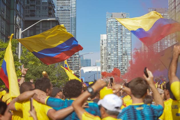 Colombia v Ghana Toronto FIFA Fan Fest - FIFA World Cup, WM, Weltmeisterschaft, Fussball 2026 Colombian fans walk towards the Toronto FIFA World Cup 2026 Fan Festival to support their national team, Nationalteam for the FIFA World Cup 2026 round of 32 match between Colombia and Ghana. on July 3, 2026 in Toronto, Canada. (Photo by Leonardo Ramirez Eyepix Group) Copyright: xLeonardoxRamirezx xEyepixxGroupx LR02072026-02772