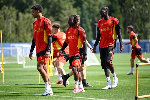 Belgian national football team - FIFA World Cup, WM, Weltmeisterschaft, Fussball 2026 - media activities 03 07 2026 RENTON, UNITED STATES OF AMERICA - JULY 03 : De Winter Koni defender of Belgium and Doku Jeremy forward of Belgium and Onana Amadou midfielder of Belgium pictured during a training session of the Belgian national football team during the FIFA World Cup 2026 on July 3, 2026 in Renton, United States of America, 03 07 2026 Renton United States of America  Copyright: xNicoxVereeckenx