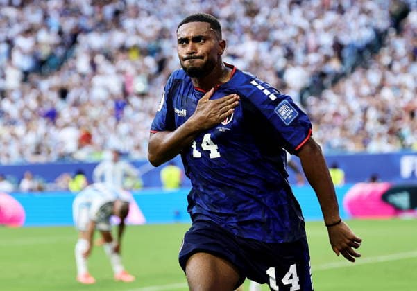 FIFA World Cup, WM, Weltmeisterschaft, Fussball 2026 - Round of 32 - Argentina vs Cape Verde Deroy Duarte of Cape Verde celebrates after scoring the 1-1 during the FIFA World Cup 2026 Round of 32 match Argentina against Cape Verde, in Miami, USA, 03 July 2026. MIAMI United States  Copyright: xRONALDxWITTEKx